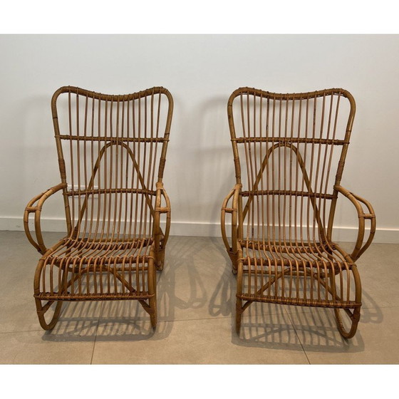 Image 1 of Pair of design rattan armchairs. French work. Circa 1950