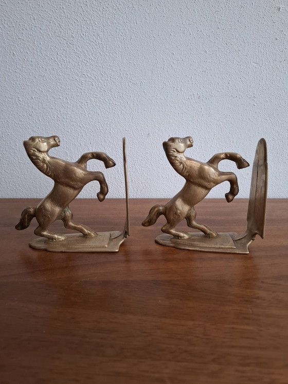 Image 1 of Pair of Brass Bookends Riding Horses