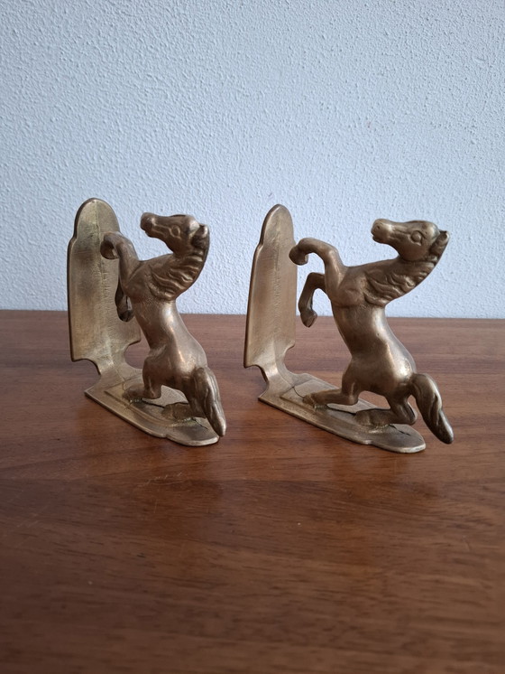 Image 1 of Pair of Brass Bookends Riding Horses