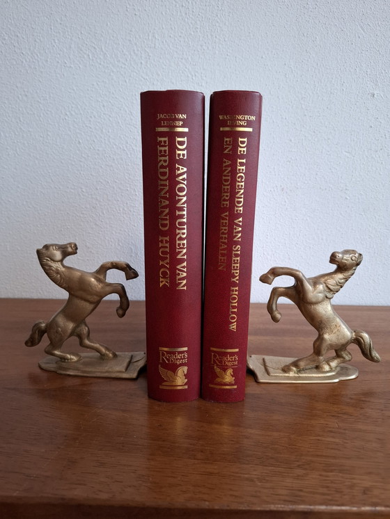 Image 1 of Pair of Brass Bookends Riding Horses