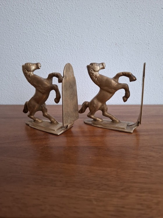 Image 1 of Pair of Brass Bookends Riding Horses