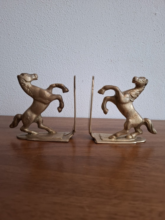 Image 1 of Pair of Brass Bookends Riding Horses