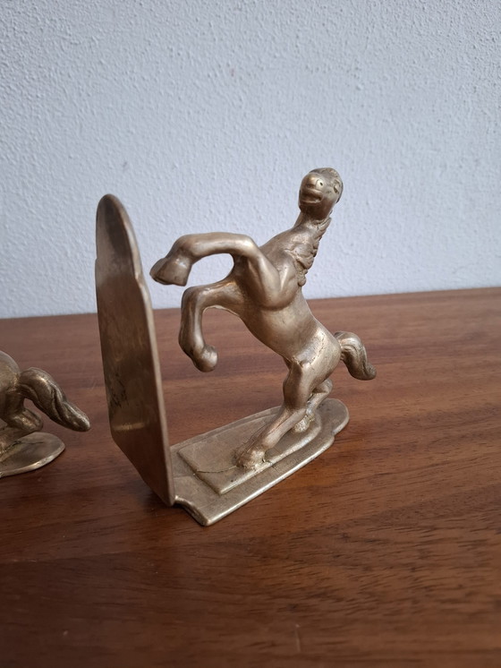 Image 1 of Pair of Brass Bookends Riding Horses