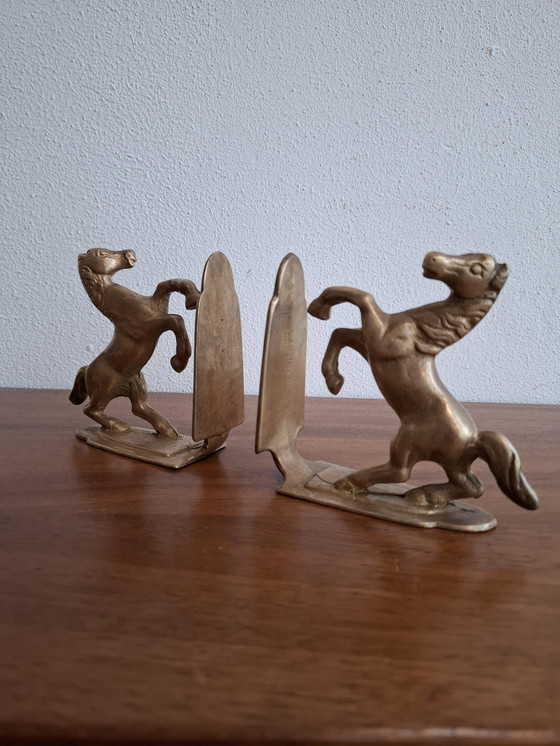 Image 1 of Pair of Brass Bookends Riding Horses