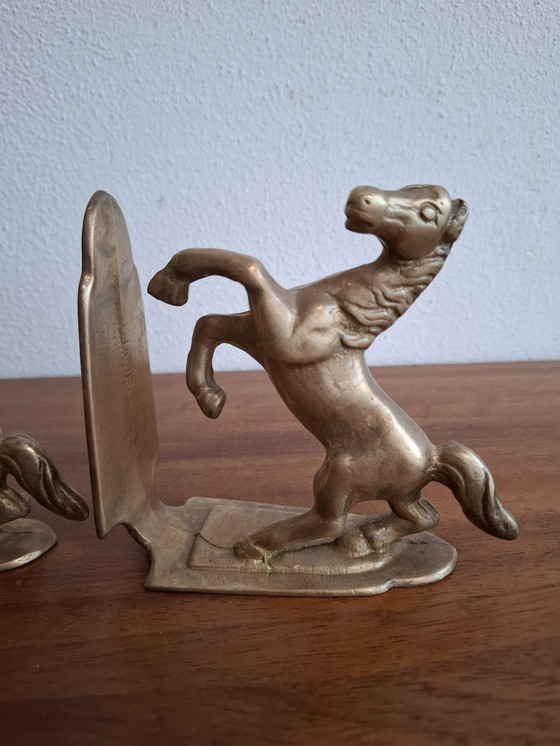 Image 1 of Pair of Brass Bookends Riding Horses