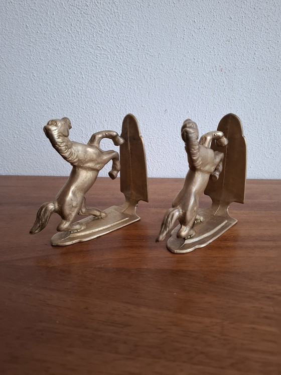 Image 1 of Pair of Brass Bookends Riding Horses