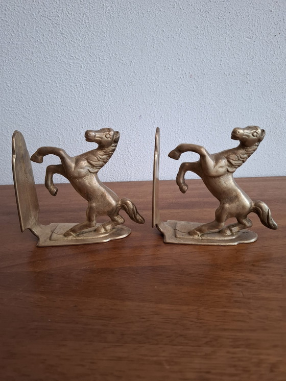 Image 1 of Pair of Brass Bookends Riding Horses