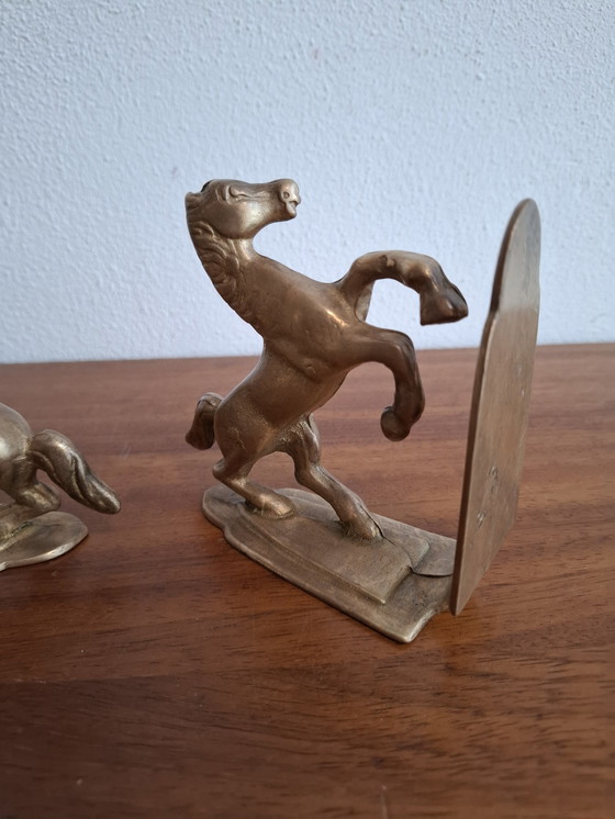 Image 1 of Pair of Brass Bookends Riding Horses