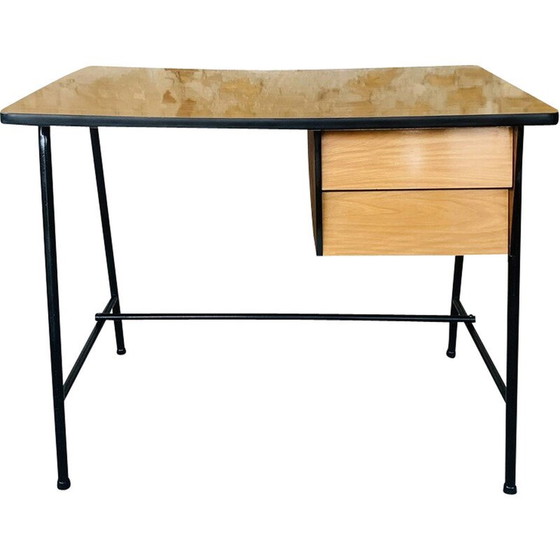 Image 1 of Vintage metal and black formica desk with 2 drawers, 1960