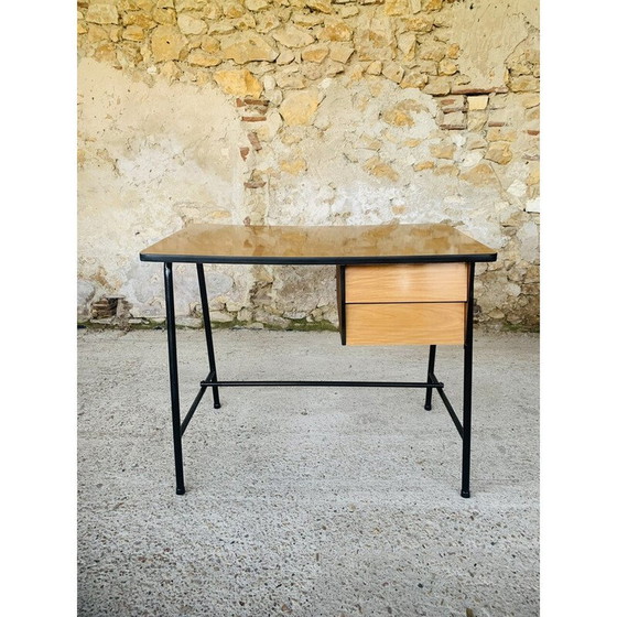 Image 1 of Vintage metal and black formica desk with 2 drawers, 1960