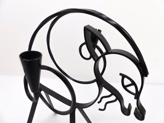 Image 1 of Vintage Scandinavian Iron Fawn Candlestick Ystad Metall 1960