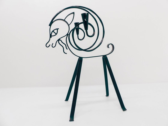 Image 1 of Vintage Scandinavian Iron Fawn Candlestick Ystad Metall 1960