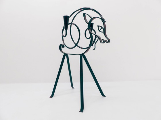 Image 1 of Vintage Scandinavian Iron Fawn Candlestick Ystad Metall 1960