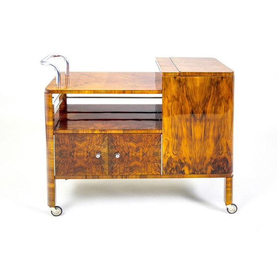Image 1 of Vintage Art Deco trolley in walnut and chrome steel for Thonet, Austria 1930