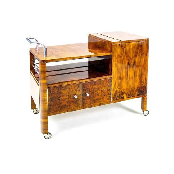 Image 1 of Vintage Art Deco trolley in walnut and chrome steel for Thonet, Austria 1930