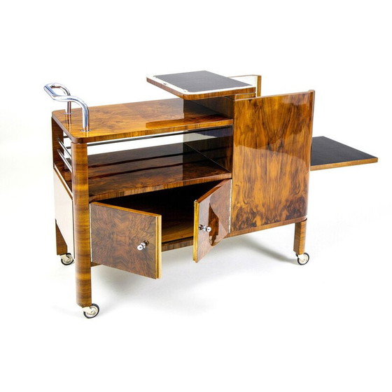 Image 1 of Vintage Art Deco trolley in walnut and chrome steel for Thonet, Austria 1930
