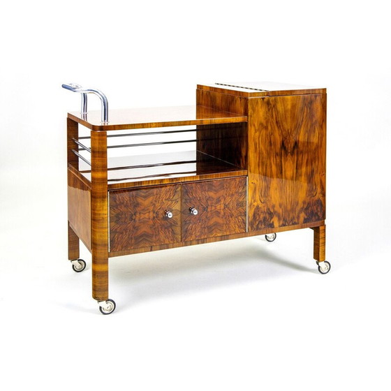 Image 1 of Vintage Art Deco trolley in walnut and chrome steel for Thonet, Austria 1930