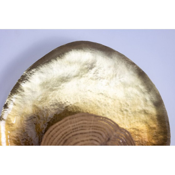 Image 1 of Pair of vintage “Martincourt” wall lamp in wood lace and patinated brass