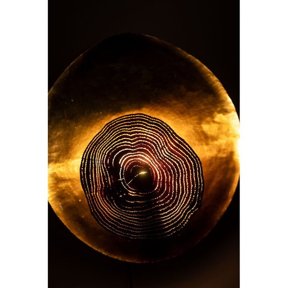 Image 1 of Pair of vintage “Martincourt” wall lamp in wood lace and patinated brass