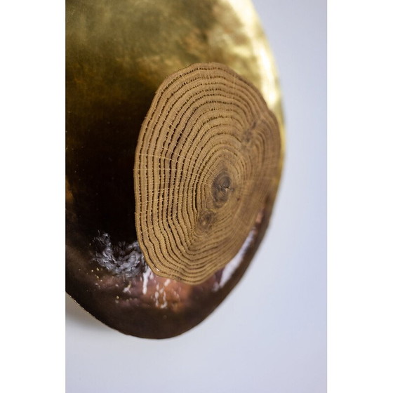 Image 1 of Pair of vintage “Martincourt” wall lamp in wood lace and patinated brass