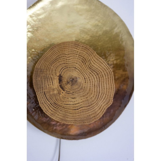 Image 1 of Pair of vintage “Martincourt” wall lamp in wood lace and patinated brass