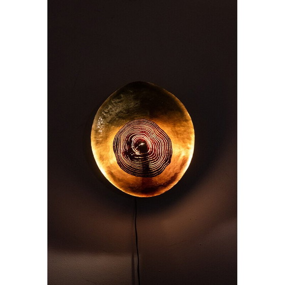 Image 1 of Pair of vintage “Martincourt” wall lamp in wood lace and patinated brass