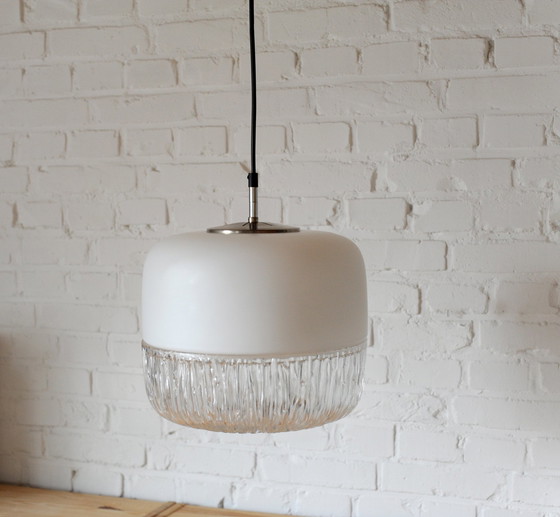 Image 1 of Peill & Putzler Pendant Lamp Nizza, Opal And Crystal Glass Ceiling Lamp With Relief