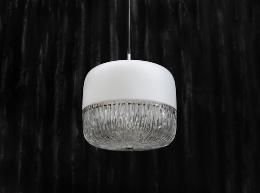 Peill & Putzler Pendant Lamp Nizza, Opal And Crystal Glass Ceiling Lamp With Relief