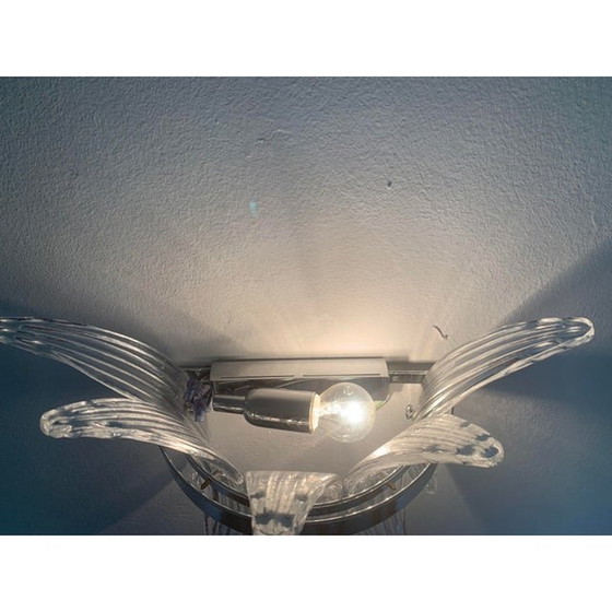 Image 1 of Contemporary Italian Palmetta Wall Sconce With Chromed Belt In Murano Glass