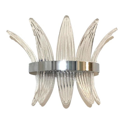 Contemporary Italian Palmetta Wall Sconce With Chromed Belt In Murano Glass