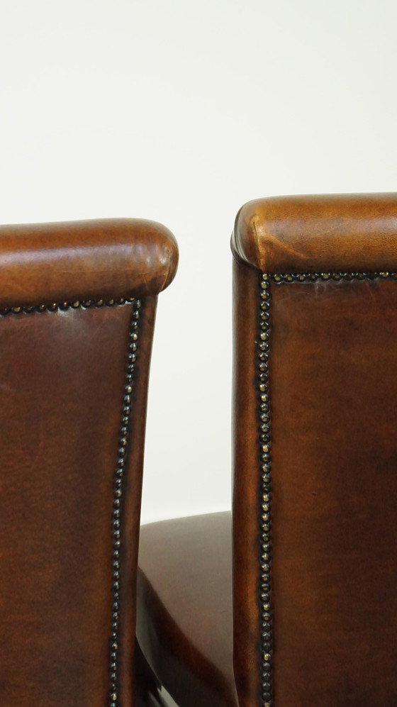 Image 1 of 6 X Dark Brown Sheepskin Leather Dining Chair