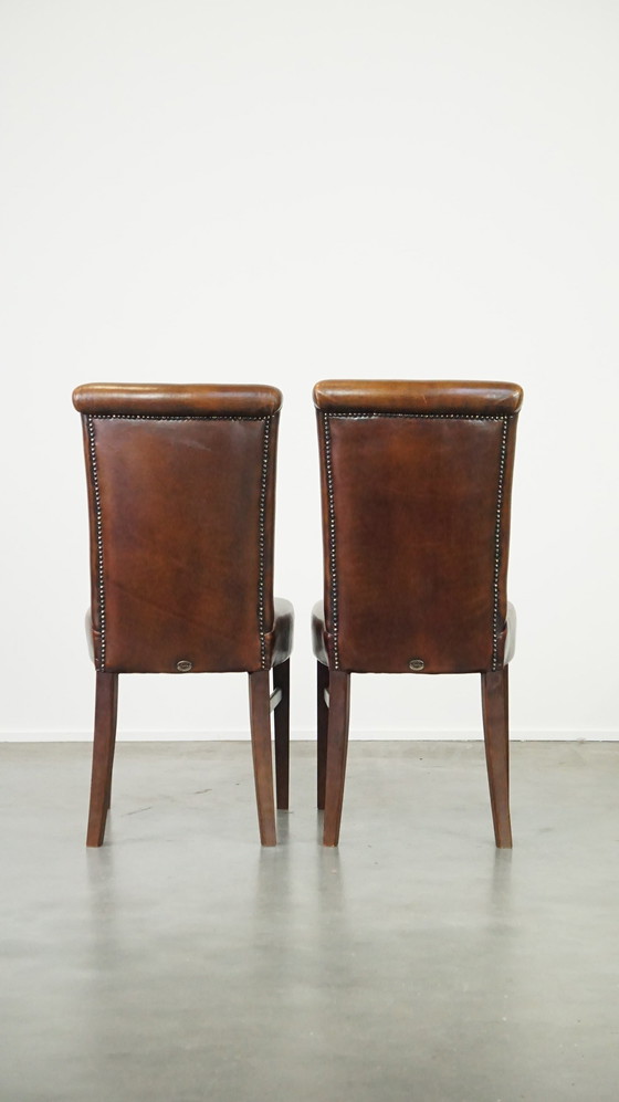 Image 1 of 6 X Dark Brown Sheepskin Leather Dining Chair