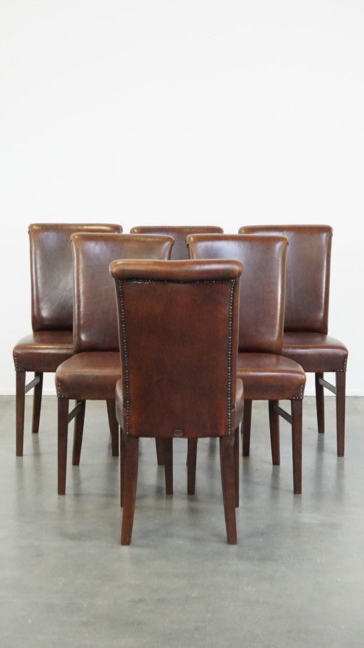 6 X Dark Brown Sheepskin Leather Dining Chair