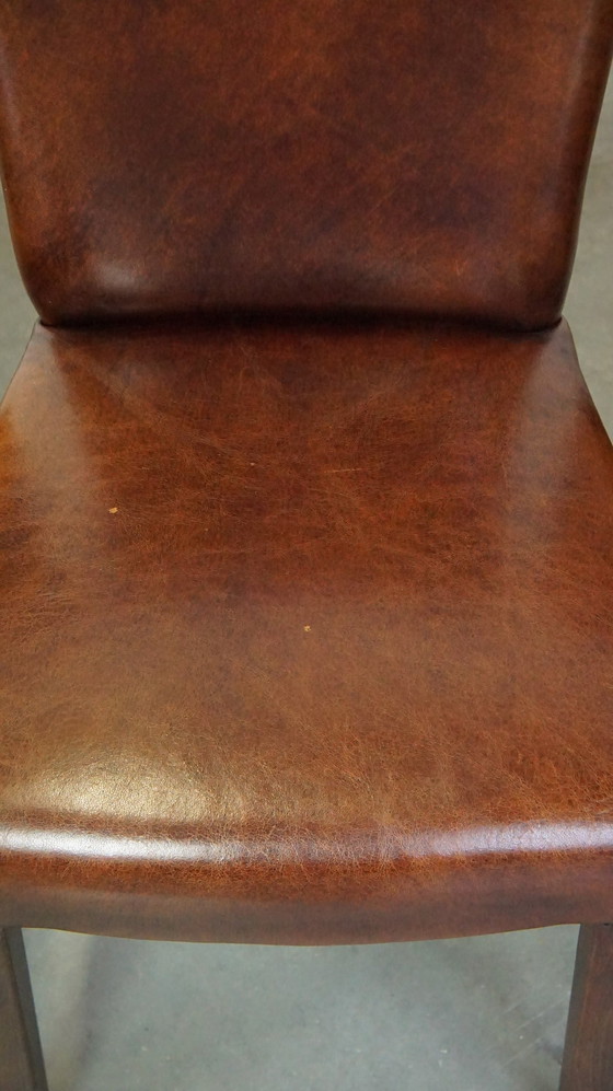 Image 1 of 6 X Dark Brown Sheepskin Leather Dining Chair