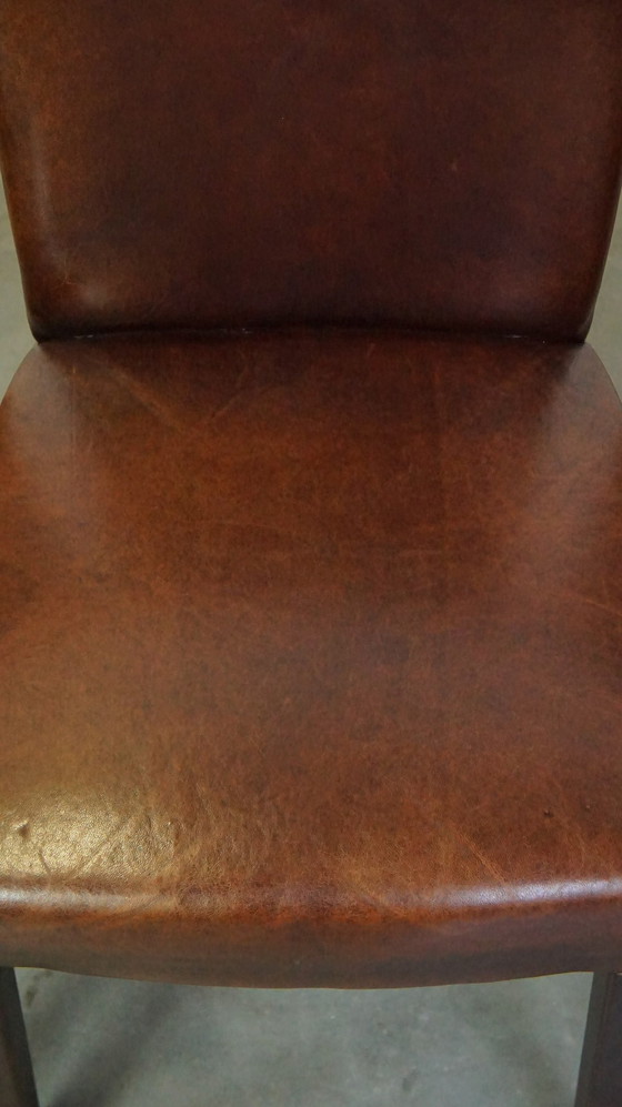 Image 1 of 6 X Dark Brown Sheepskin Leather Dining Chair