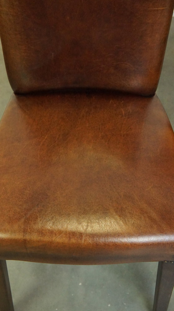 Image 1 of 6 X Dark Brown Sheepskin Leather Dining Chair