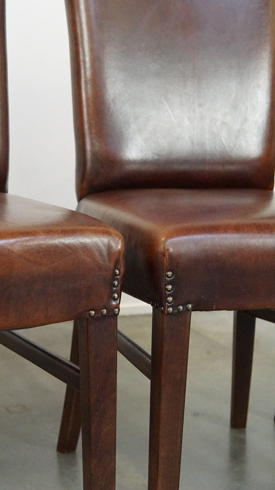 Image 1 of 6 X Dark Brown Sheepskin Leather Dining Chair