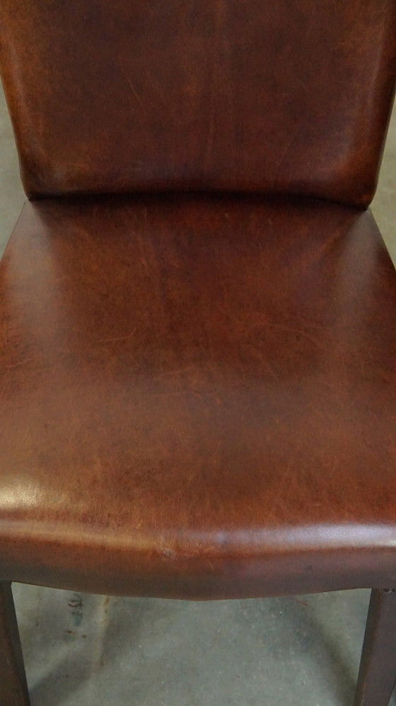 Image 1 of 6 X Dark Brown Sheepskin Leather Dining Chair