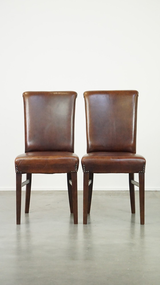 Image 1 of 6 X Dark Brown Sheepskin Leather Dining Chair