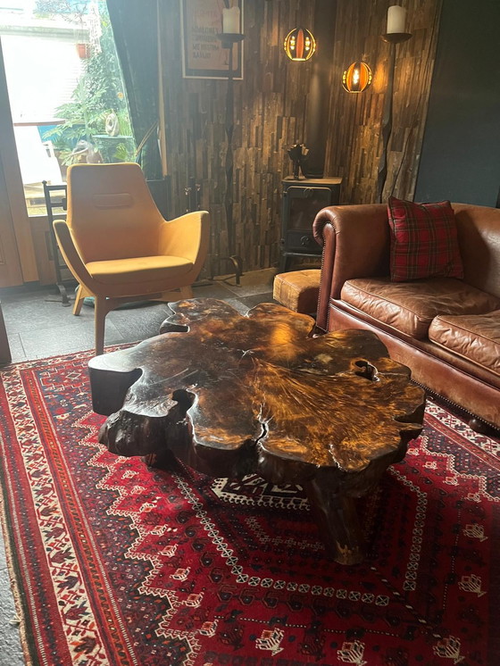 Image 1 of 1970s brutalist coffee table. Tree trunk