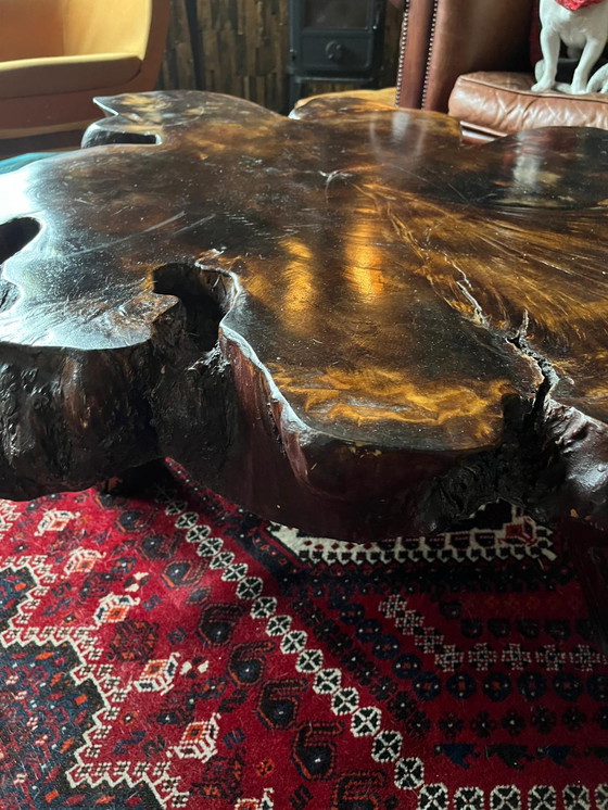 Image 1 of 1970s brutalist coffee table. Tree trunk