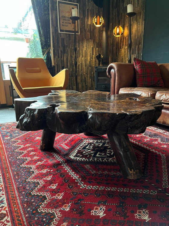 Image 1 of 1970s brutalist coffee table. Tree trunk