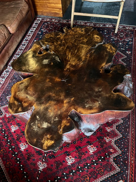 Image 1 of 1970s brutalist coffee table. Tree trunk