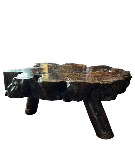 Image 1 of 1970s brutalist coffee table. Tree trunk