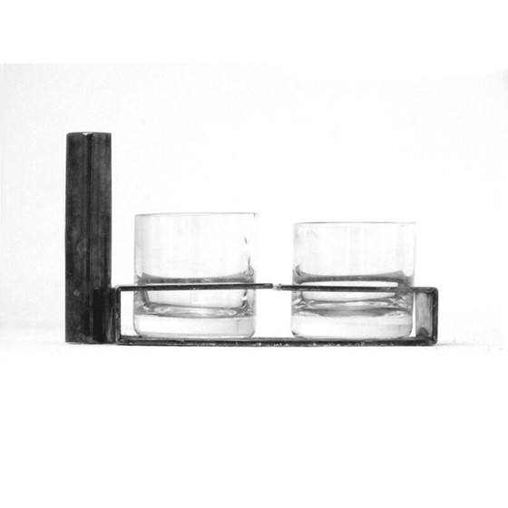 Image 1 of Set of vintage "you and me" silver plated shot glasses, 1930