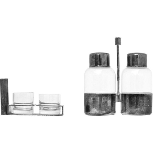 Set of vintage "you and me" silver plated shot glasses, 1930