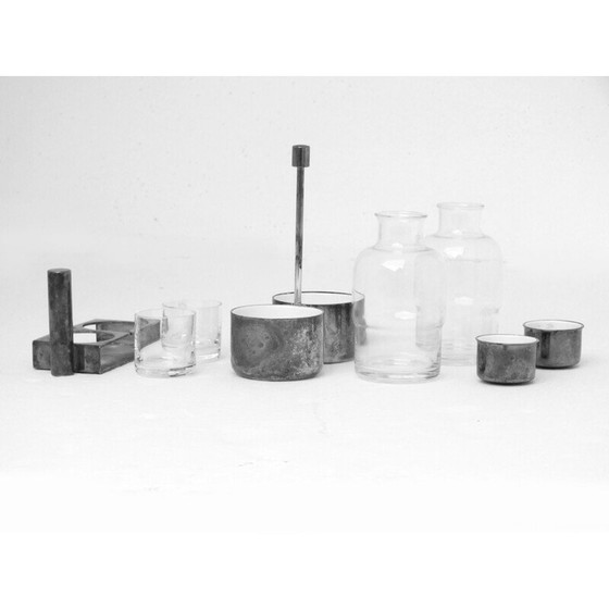 Image 1 of Set of vintage "you and me" silver plated shot glasses, 1930