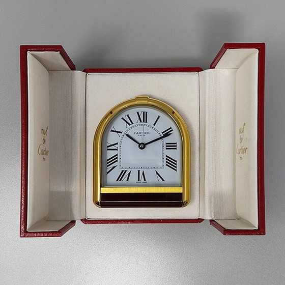 Image 1 of 1980s Gorgeous Cartier Romane Alarm Clock Pendulette. Made in Swiss