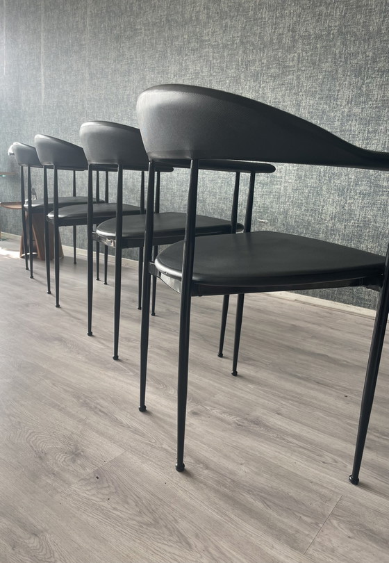 Image 1 of 4x All-Black P40 Armchair by Giancarlo Vegni for Fasem, ca80s