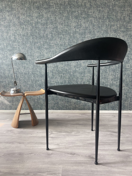 Image 1 of 4x All-Black P40 Armchair by Giancarlo Vegni for Fasem, ca80s